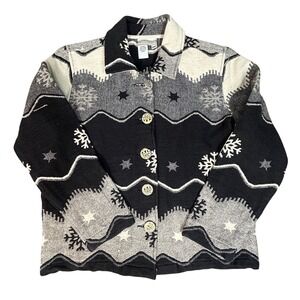 Coldwater Creek VTG Womens Jacket Sz-Small 90s Black Snowflake Tapestry Cottage